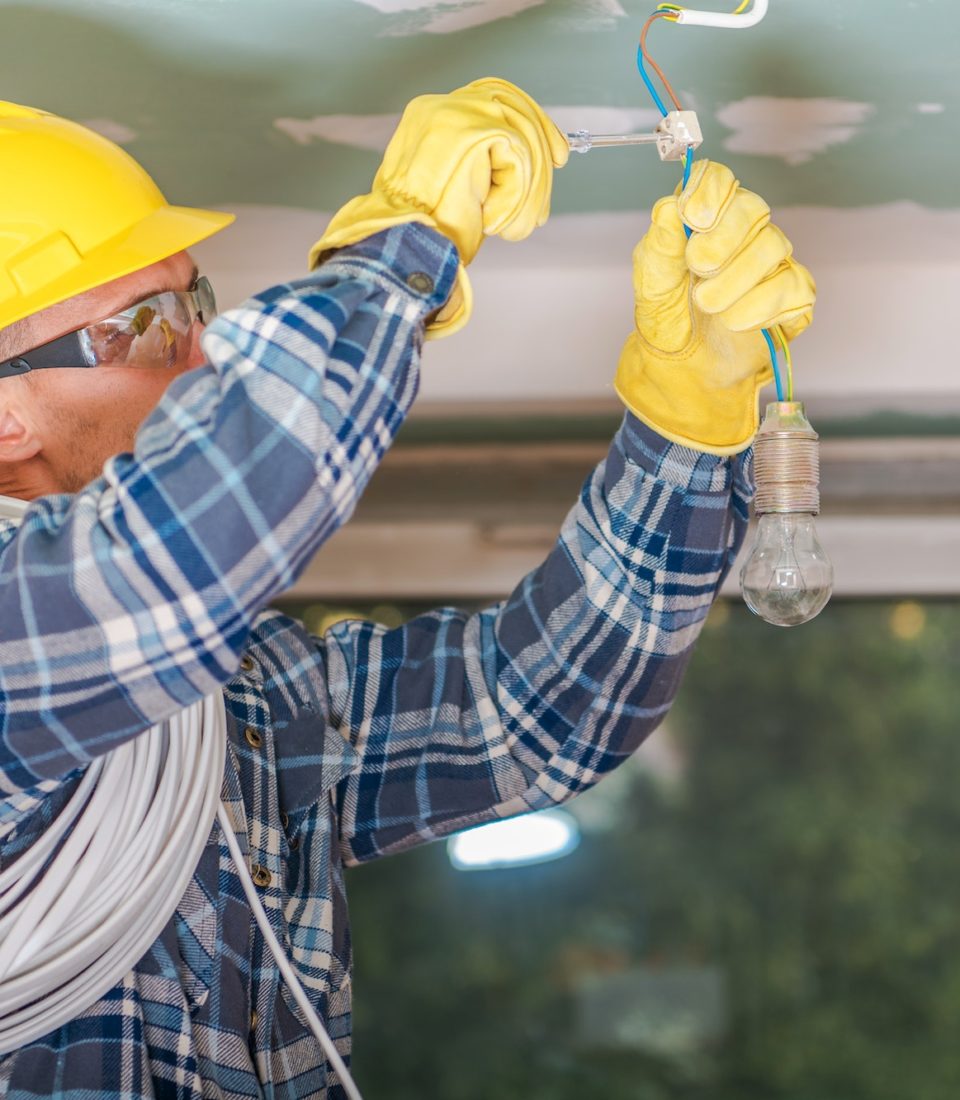 Caucasian Electrician at Work